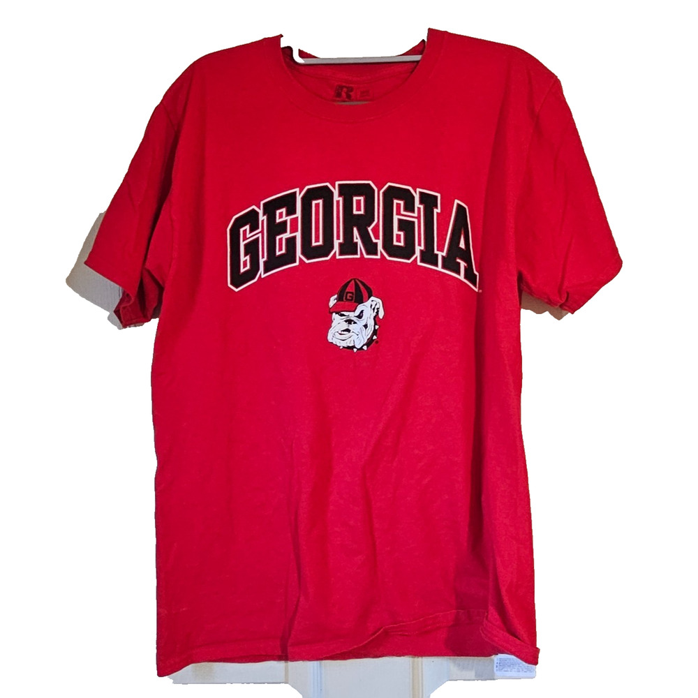 Georgia Bulldogs T Shirt Russell Athletic Red Graphic Logo Mens Medium